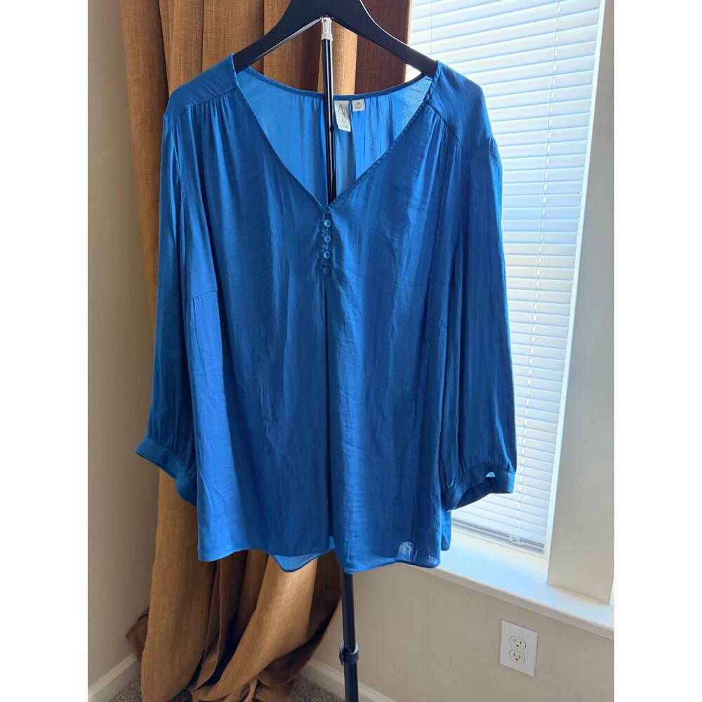 Joie Blue Flowing Blouse V Neck 3X